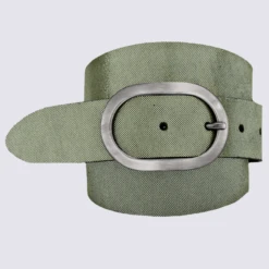 Ceinture Bernd Götz, Ceinture Métallisée Femme En Cuir Vert Olive