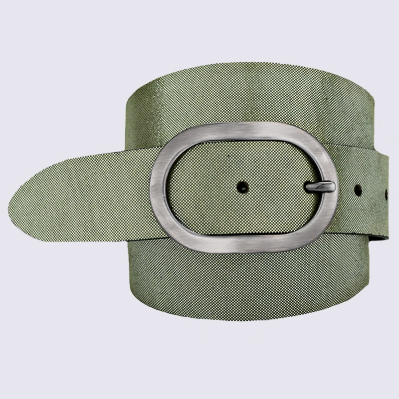 Ceinture Bernd Götz, Ceinture Métallisée Femme En Cuir Vert Olive