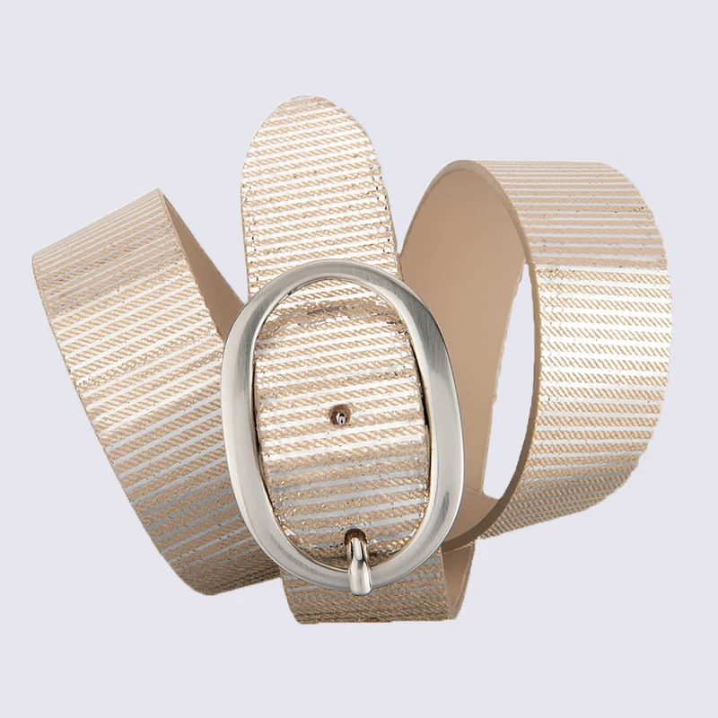 Ceinture Bernd Götz, Ceinture Tendance Femme En Cuir Beige Argenté
