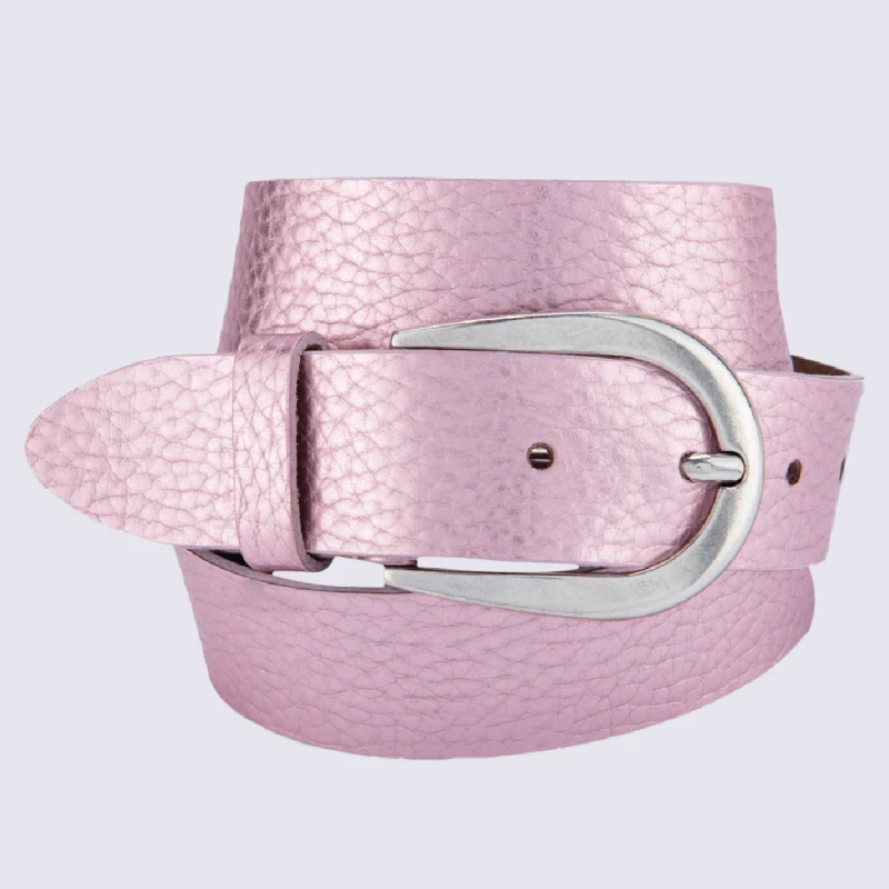 Ceinture Bernd Götz, Ceinture Tendance Femme En Cuir Rose Métallique