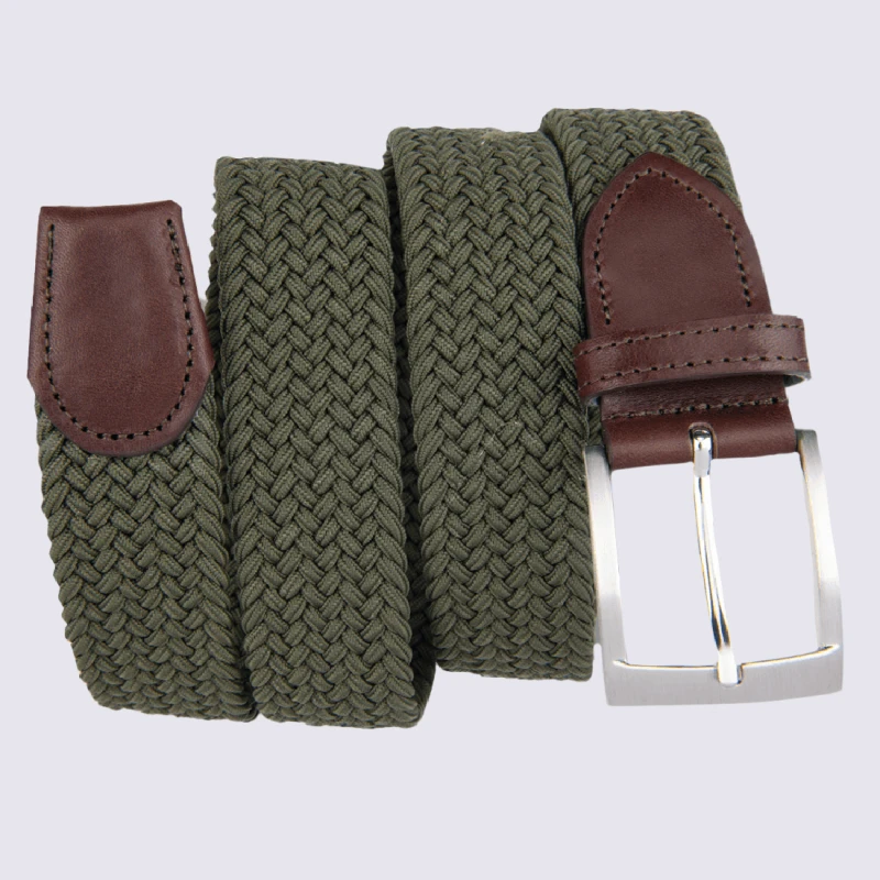 Ceinture Bernd Götz, Ceinture Tressé En Cuir Et Tissu Vert Olive