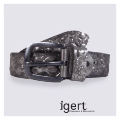 Ceinture Femme Bernd Götz En Cuir Relief Motif Fleurs Argenté