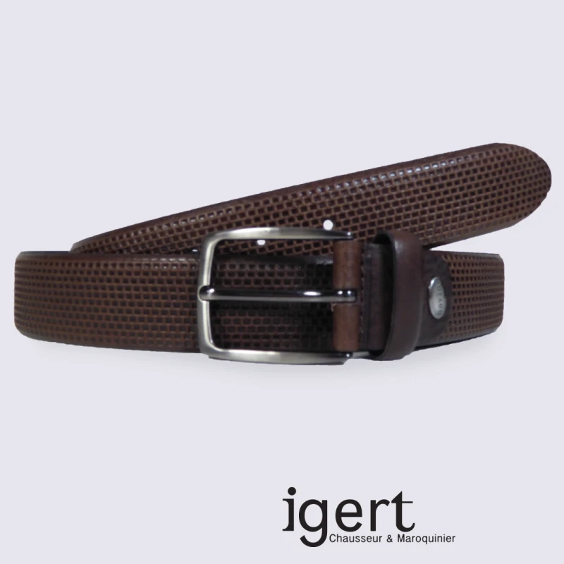 Ceinture Pour Homme Bernd Götz En Cuir à Relief Brun Foncé