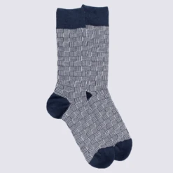 Chaussettes Doré Doré, Chaussettes à Carreaux Entremêlés Homme En Coton Bleu Marine