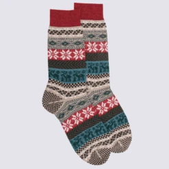 Chaussettes Doré Doré, Chaussettes à Motif Hivernale En Laine Homme Rouge Et Beige