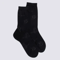 Chaussettes Doré Doré, Chaussettes Motif Papillon Femme En Coton Noir