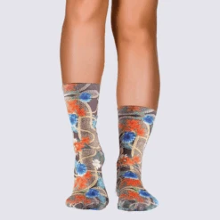 Chaussettes Wigglesteps, Chaussettes Motif Fleurs Femme En Coton Bio Rouge Et Bleu