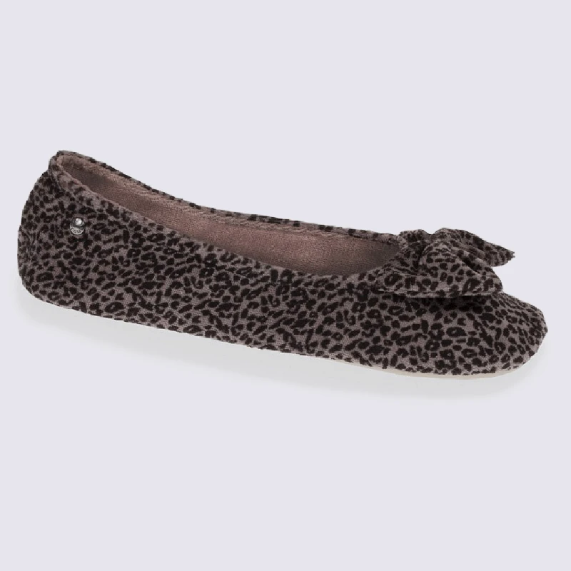 Chaussons Ballerines Isotoner En Coton Velours à Motif Léopard – Image 2
