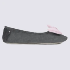 Chaussons Ballerines Isotoner En Coton Velours Gris Et Rose