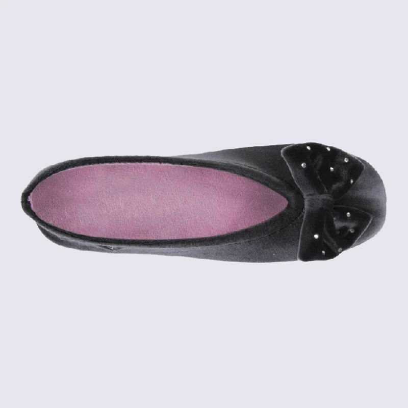 Chaussons Ballerines Isotoner En Coton Velours Gris Strass – Image 3