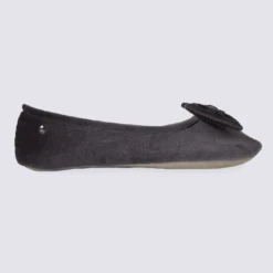 Chaussons Ballerines Isotoner En Coton Velours Gris Strass