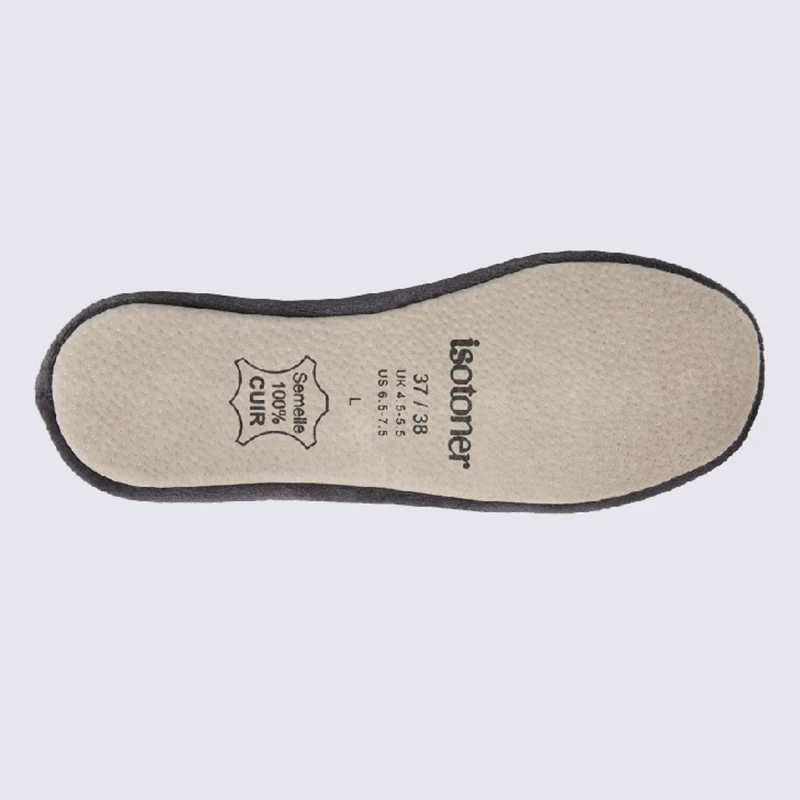 Chaussons Ballerines Isotoner En Coton Velours Gris Strass – Image 4