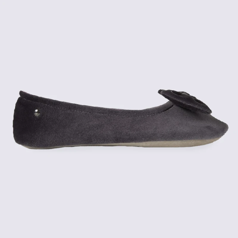 Chaussons Ballerines Isotoner En Coton Velours Gris Strass
