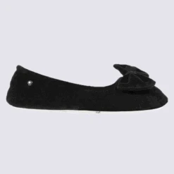 Chaussons Ballerines Isotoner En Coton Velours Noir