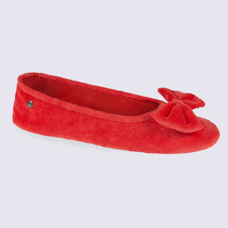 Chaussons Ballerines Isotoner En Coton Velours Orange – Image 2