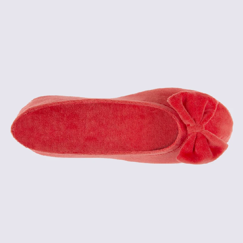 Chaussons Ballerines Isotoner En Coton Velours Orange – Image 3