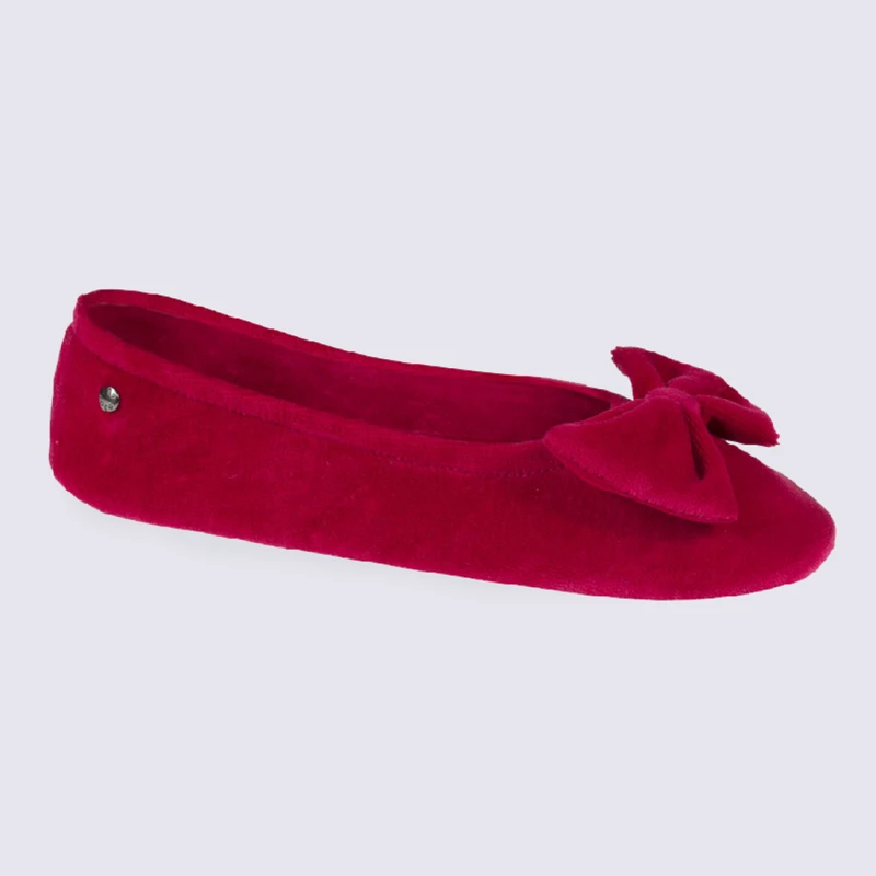 Chaussons Ballerines Isotoner En Coton Velours Rouge – Image 2