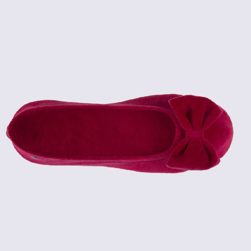 Chaussons Ballerines Isotoner En Coton Velours Rouge – Image 3