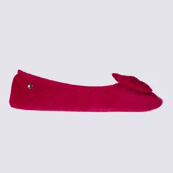 Chaussons Ballerines Isotoner En Coton Velours Rouge