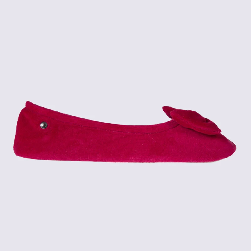 Chaussons Ballerines Isotoner En Coton Velours Rouge
