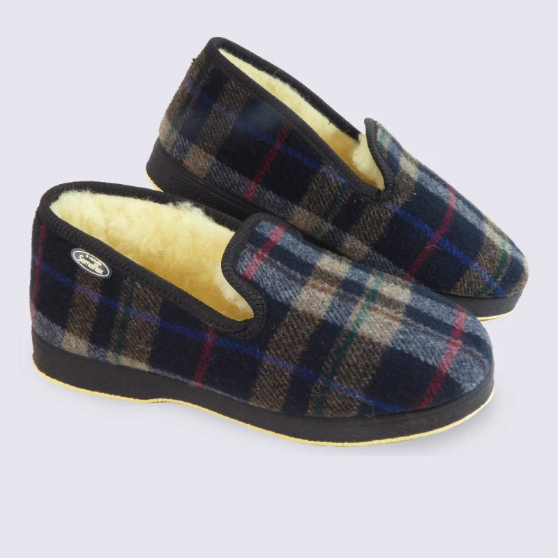 Chaussons Charentaises à Carreaux Semelflex Calomarc 2 Marine – Image 2