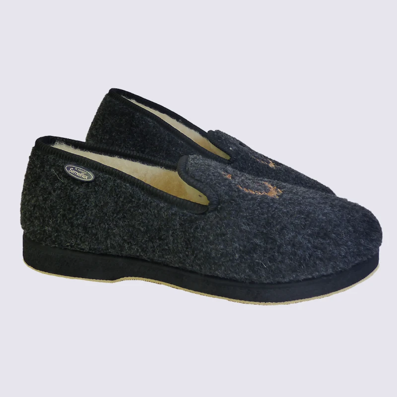 Chaussons Charentaises Semelflex, Pantoufles Homme En Laine Anthracite – Image 2