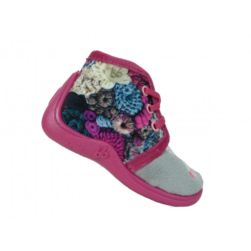 Chaussons Fille Bébé Babybotte à Lacet Mouton Rose Et Gris
