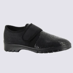 Chaussons Florett, Chaussons à Velcro Confortables Femme Bi-matière Noir