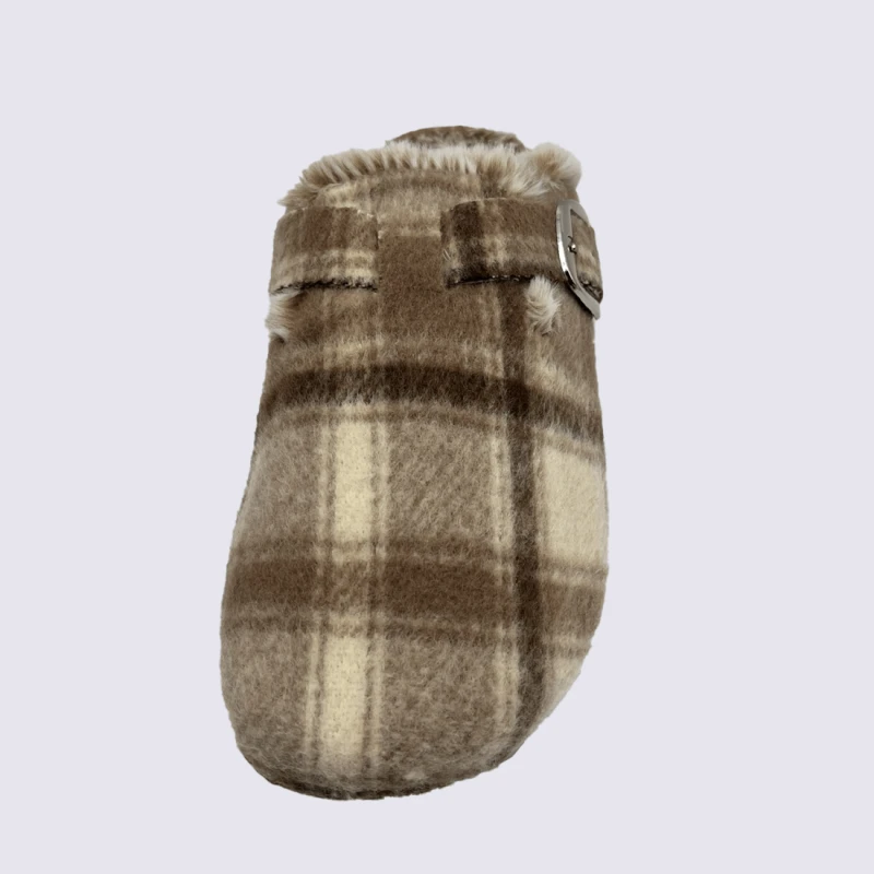 Chaussons Isotoner, Chausson Tendance Fourré Femme Cuir Tartan Marron – Image 2