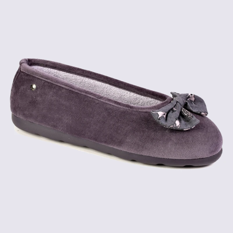 Chaussons Isotoner, Chaussons Ballerines Noeud Chat Femme Gris – Image 2