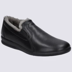 Chaussons Josef Seibel, Chaussons Fourrés Homme En Cuir Noir