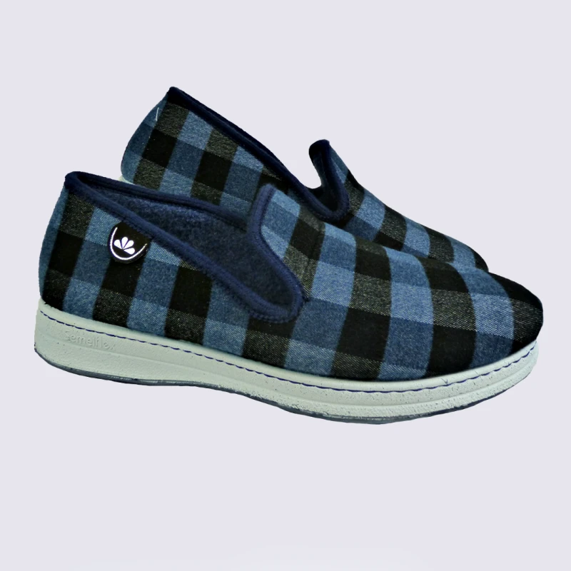 Chaussons Semelflex, Chaussons Charentaises à Carreaux Homme Marine – Image 2