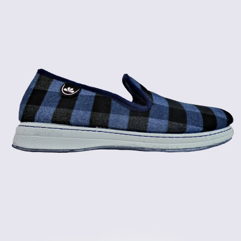 Chaussons Semelflex, Chaussons Charentaises Ă Carreaux Homme Marine