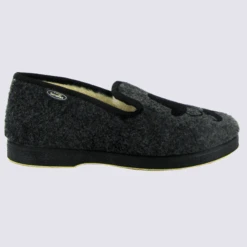 Chaussons Semelflex, Chaussons Charentaises Chaude Motif Moustache Et Lunettes Homme Feutre Anthracite