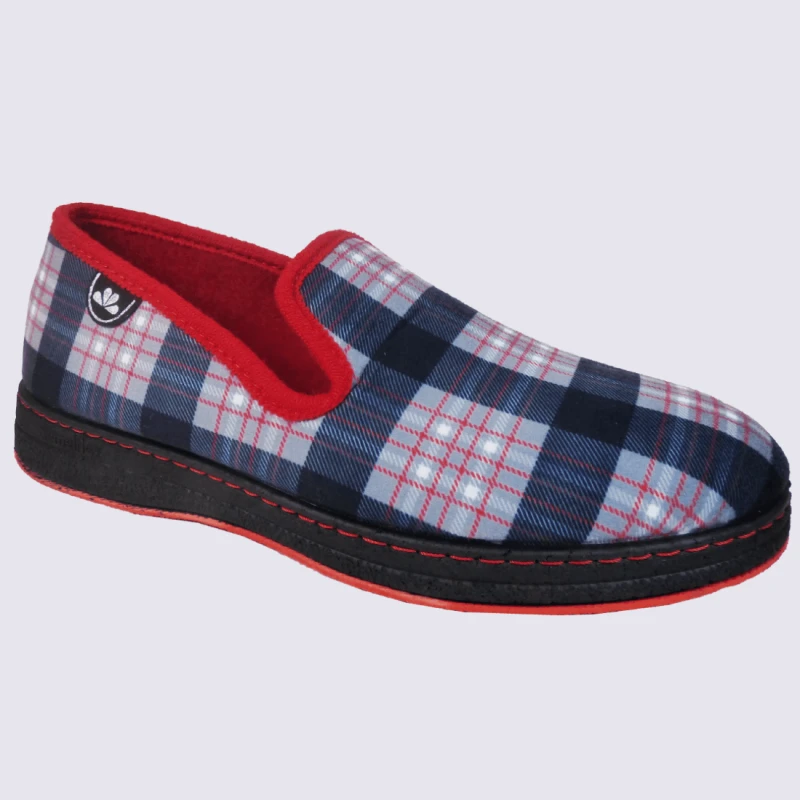 Chaussons Semelflex, Chaussons Charentaises Chaudes à Carreaux Homme Bleu – Image 2