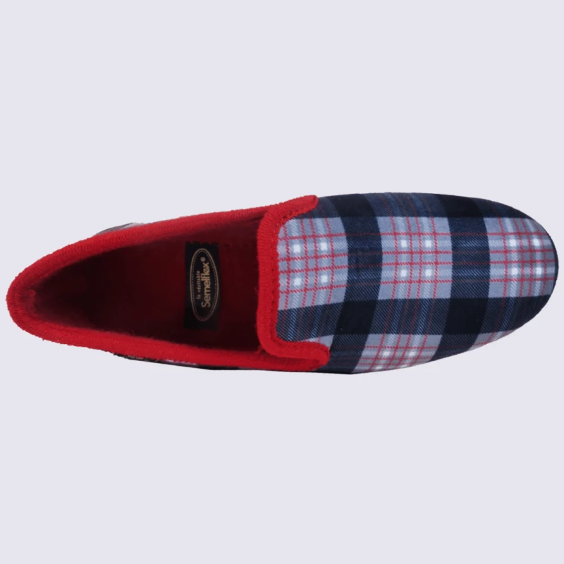 Chaussons Semelflex, Chaussons Charentaises Chaudes à Carreaux Homme Bleu – Image 3