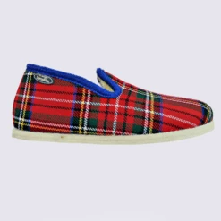 Chaussons Semelflex, Chaussons Charentaises Chaudes Motif écossais Homme Rouge