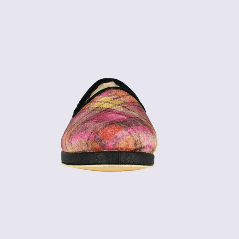 Chaussons Semelflex, Chaussons Charentaises Fourrés Motif écossais Et à Carreaux Femme Fuchsia – Image 2