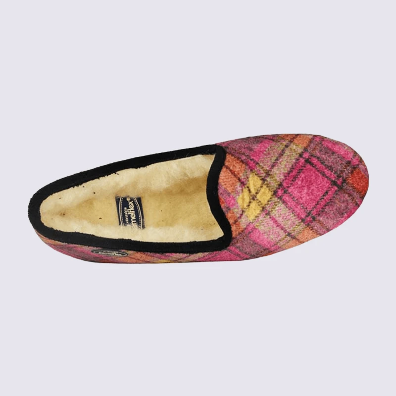 Chaussons Semelflex, Chaussons Charentaises Fourrés Motif écossais Et à Carreaux Femme Fuchsia – Image 5