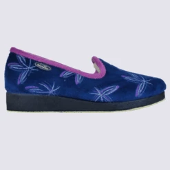 Chaussons Semelflex, Chaussons Charentaises Fourrés Motif Floral Femme Bleu Marine