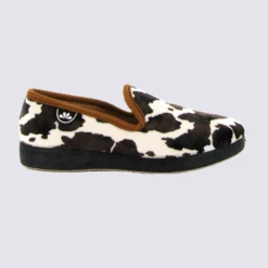 Chaussons Semelflex, Chaussons Charentaises Fourrés Motif Peau De Vache Femme En Textile Marron