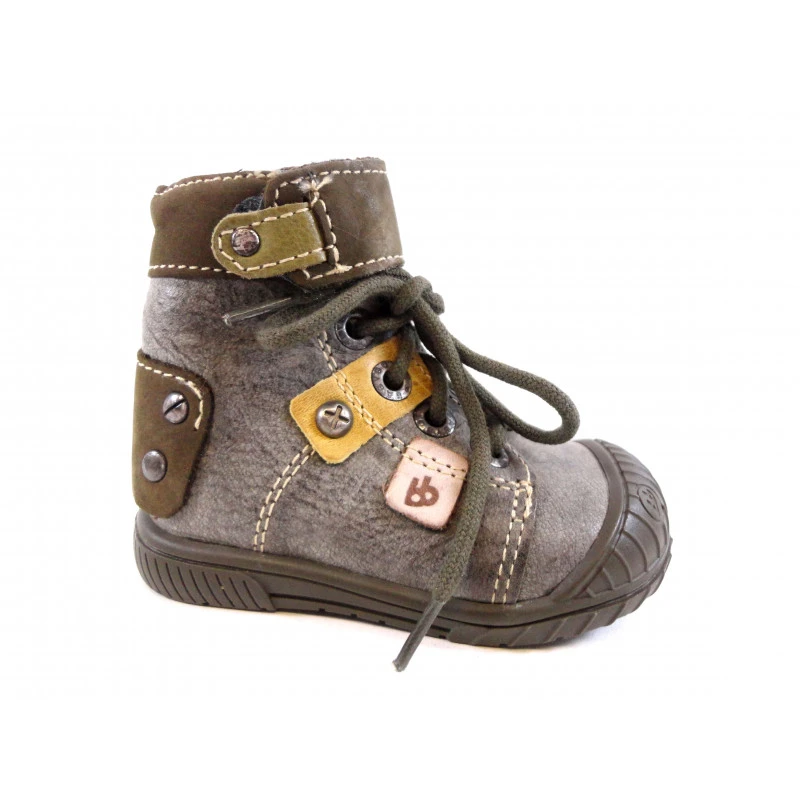 Chaussure Garçon Montante Babybotte En Cuir Kaki – Image 2