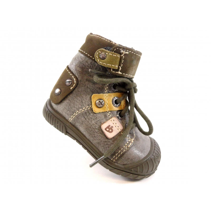 Chaussure Garçon Montante Babybotte En Cuir Kaki