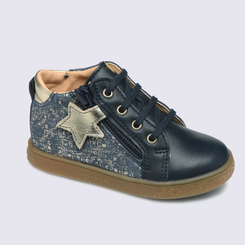 Chaussures à Glissière Pour Fille Babybotte En Cuir Bleu Et Doré – Image 2