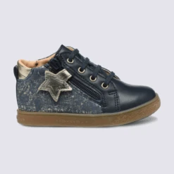 Chaussures à Glissière Pour Fille Babybotte En Cuir Bleu Et Doré