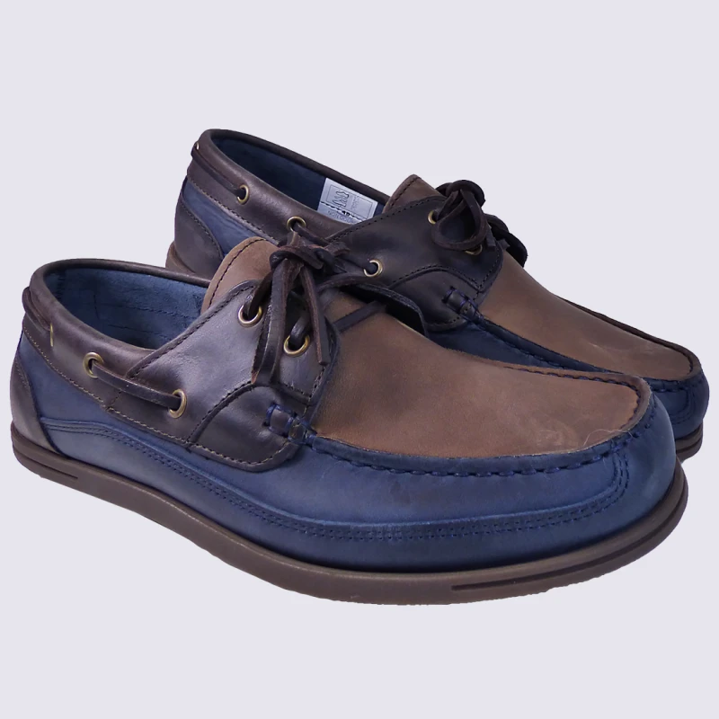 Chaussures Arima, Chaussures Bateau Homme En Cuir Jean Beige Et Taupe – Image 2