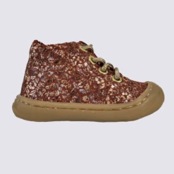 Chaussures Bellamy, Chaussures à Lacets Bébés Filles En Cuir Rose Et Doré