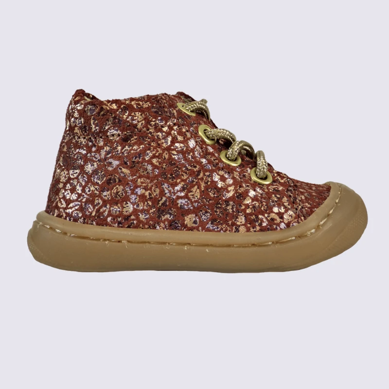 Chaussures Bellamy, Chaussures à Lacets Bébés Filles En Cuir Rose Et Doré