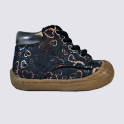 Chaussures Bellamy, Chaussures à Lacets Imprimé Cœur Bébés Filles En Cuir Bleu