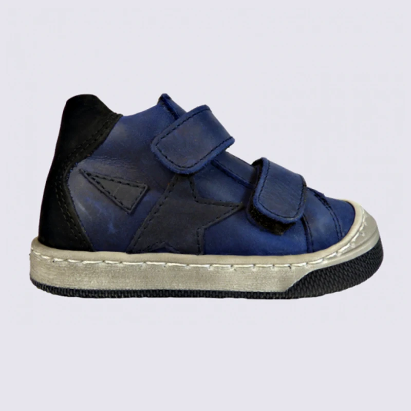 Chaussures Bellamy, Chaussures à Velcros Bébé En Cuir Bleu